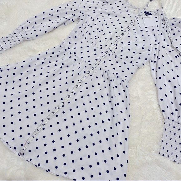 NWT AFRM Polka Dot Long Sleeve Cutout Smocked Mini Dress, Size Small - Picture 5 of 16